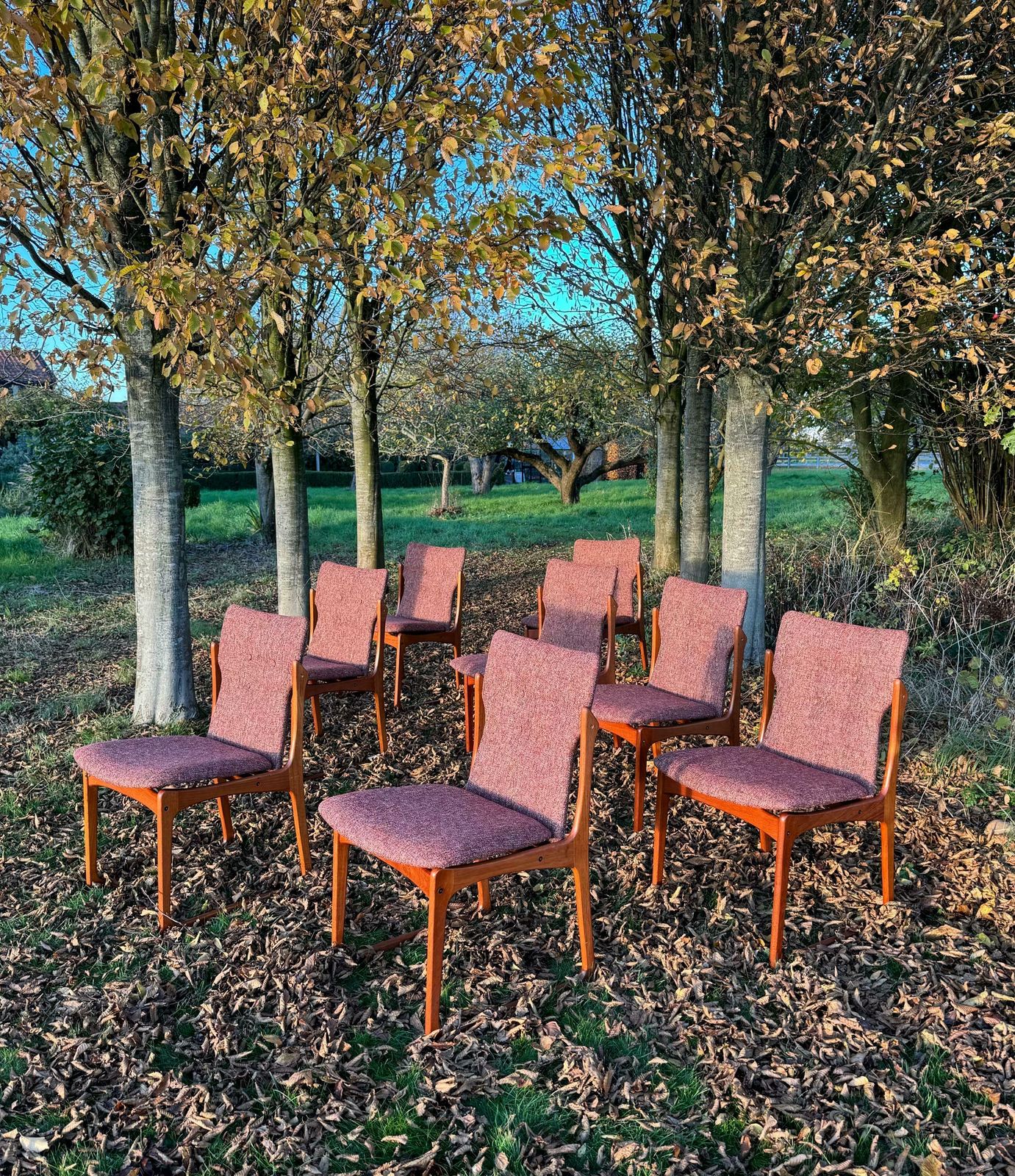 Mid Century Danish Teak Upholstered Set Of Eight Dining Chairs By Vamdrup Stolefabrik 1960