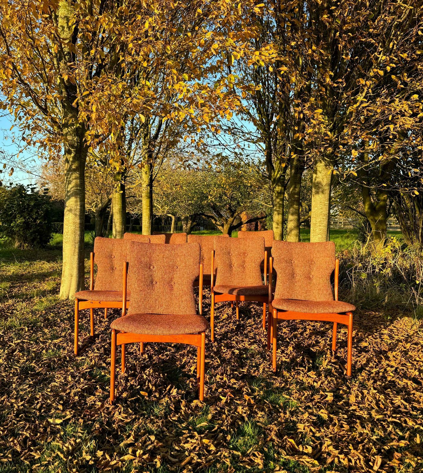 Mid Century Danish Teak Upholstered Set Of Eight Dining Chairs By Vamdrup Stolefabrik 1960 photo furniture