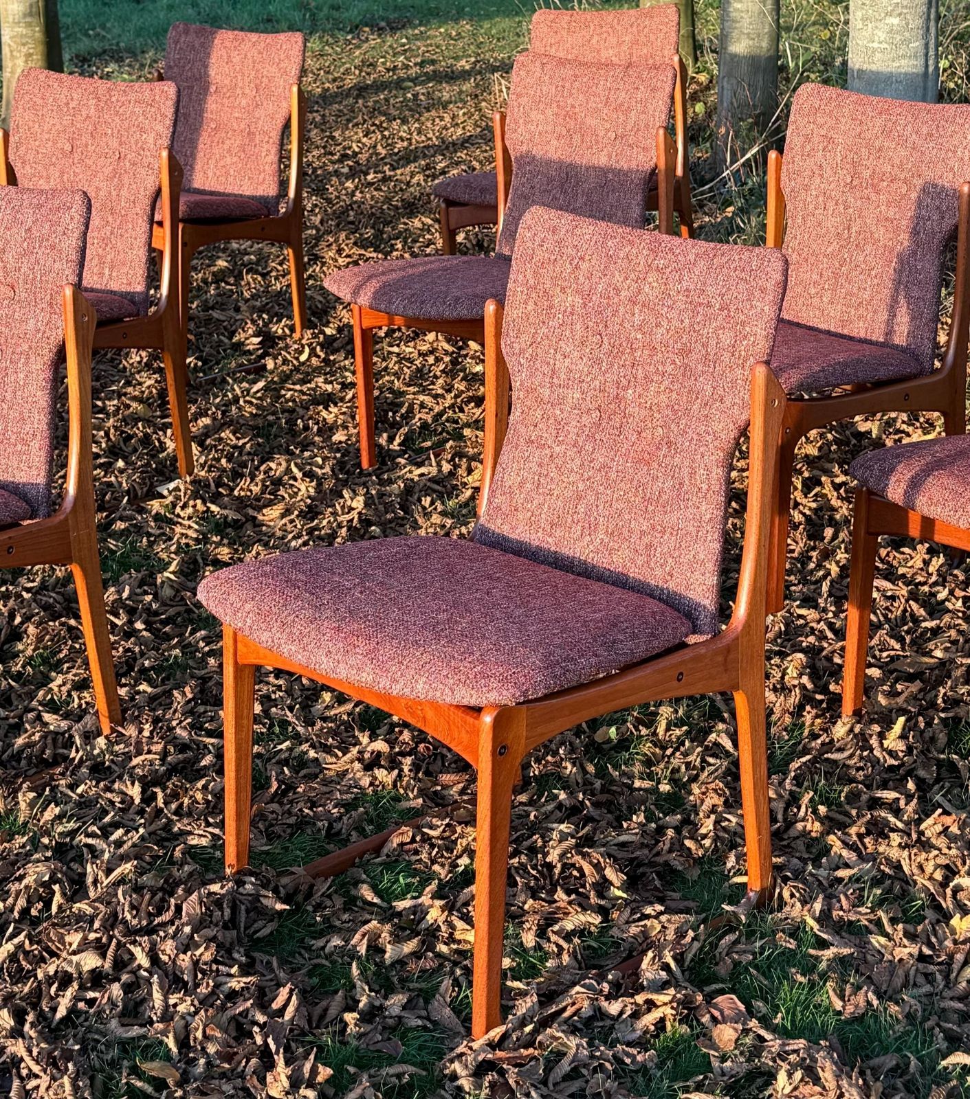 Mid Century Danish Teak Upholstered Set Of Eight Dining Chairs By Vamdrup Stolefabrik 1960 photo 3500.0