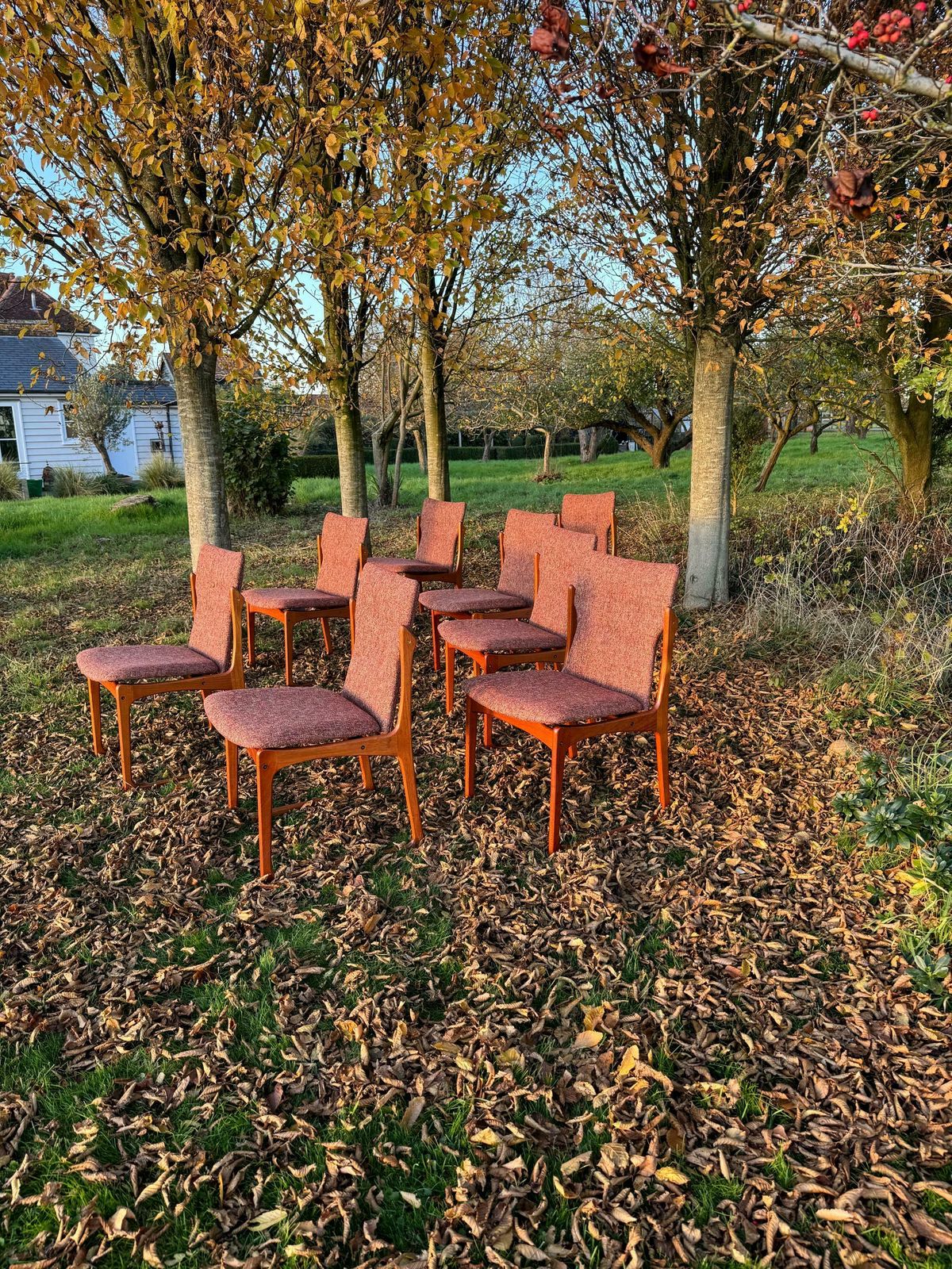 photo furniture Mid Century Danish Teak Upholstered Set Of Eight Dining Chairs By Vamdrup Stolefabrik 1960