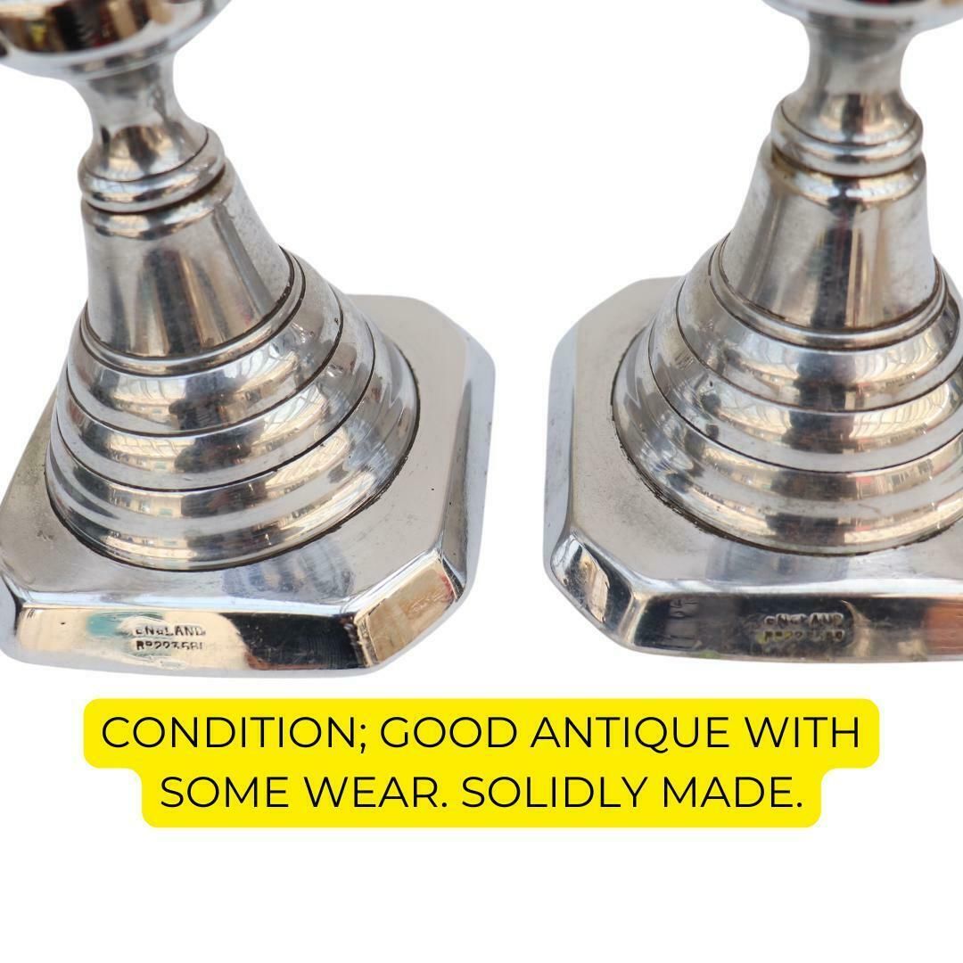 Large Antique Beehive Chrome Plated Brass Candlesticks Holders, Victorian Candle Holders photo buy
