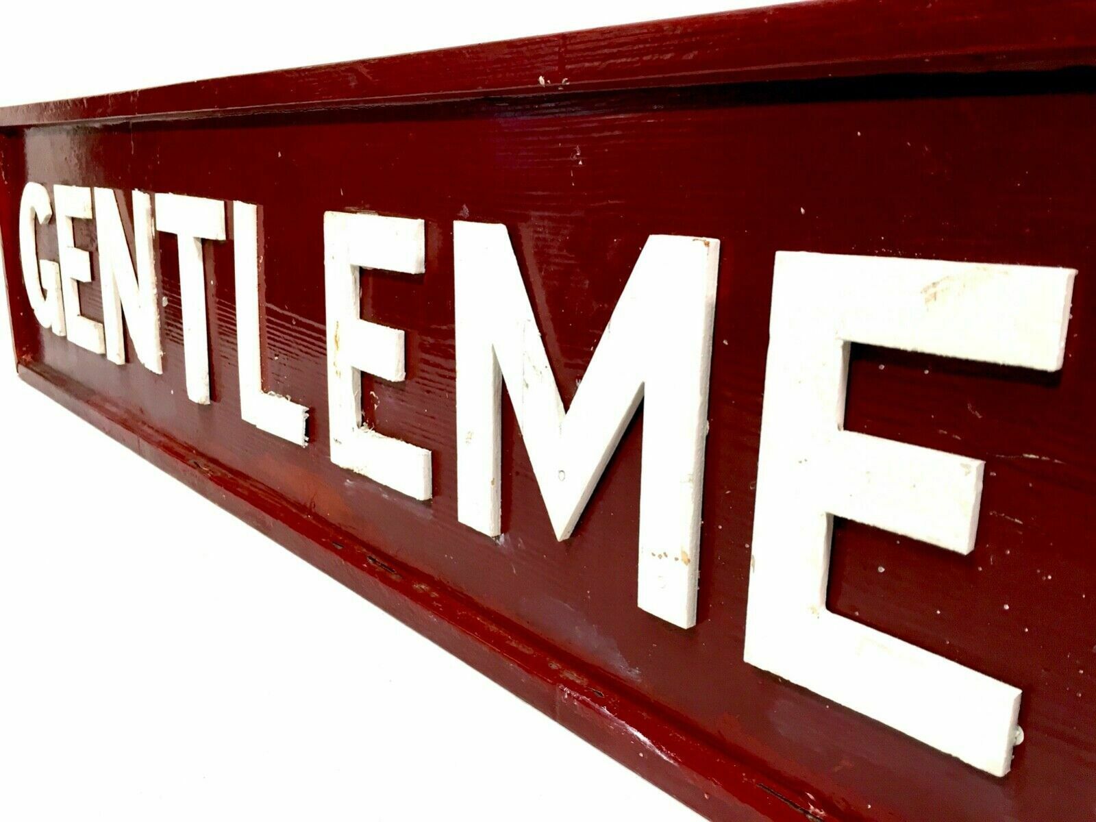 photo furniture Antique Large Gentlemen Wooden Toilet Sign / Wall Mounted / Red & White