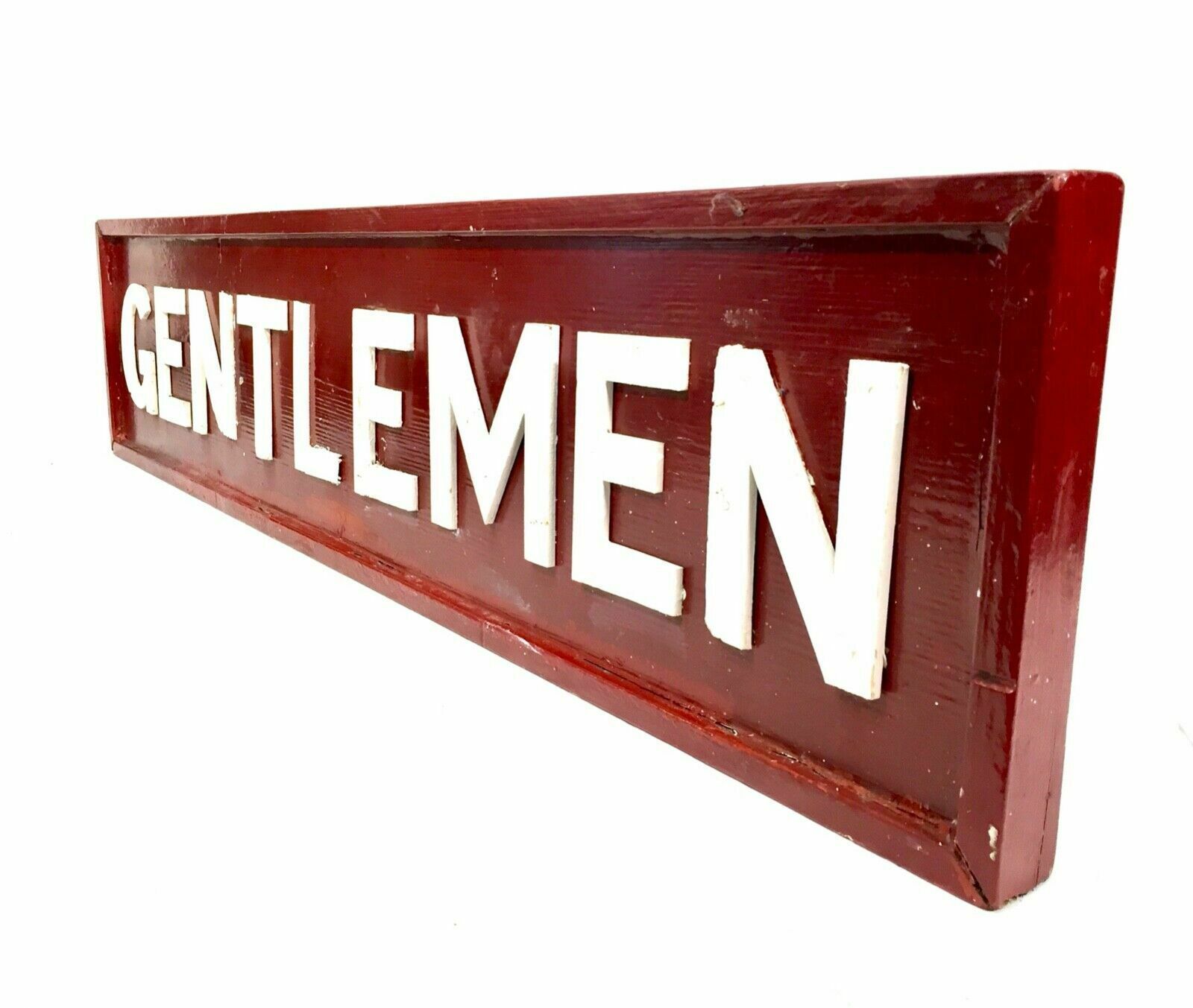 Home Decor Antique Large Gentlemen Wooden Toilet Sign / Wall Mounted / Red & White photo