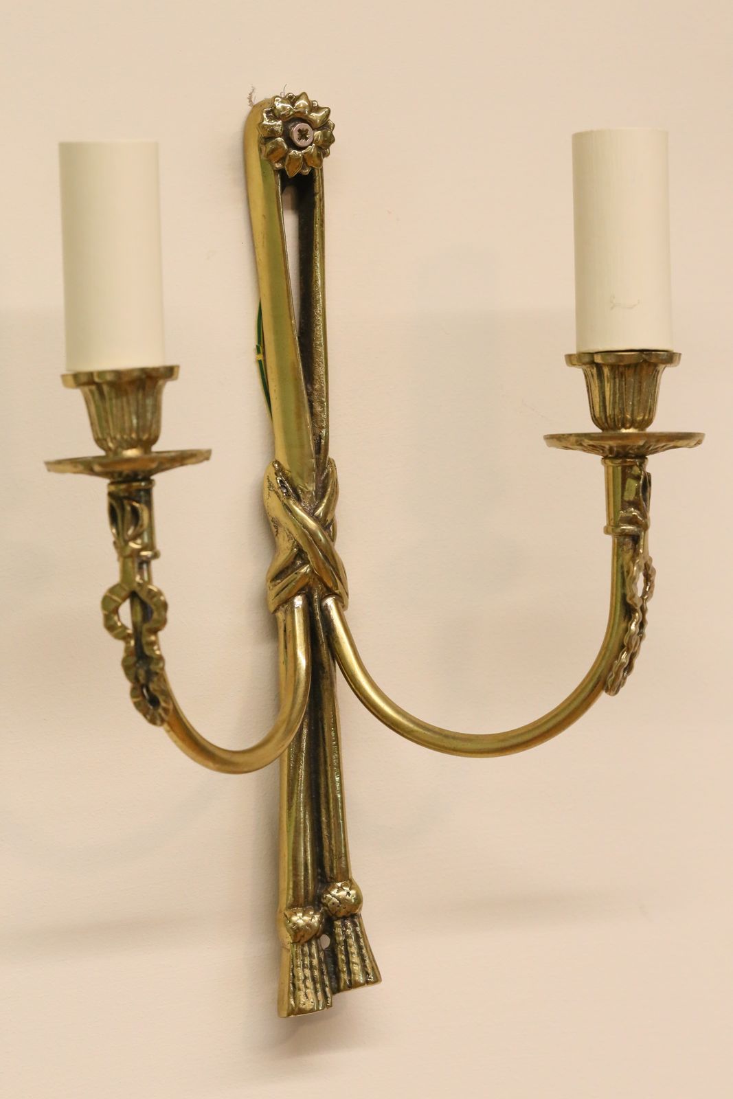 Set Of Three Electrified French Antique Brass Wall Sconces   H30cm photo Lighting