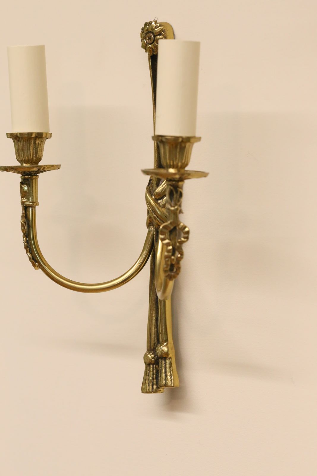 Set Of Three Electrified French Antique Brass Wall Sconces   H30cm