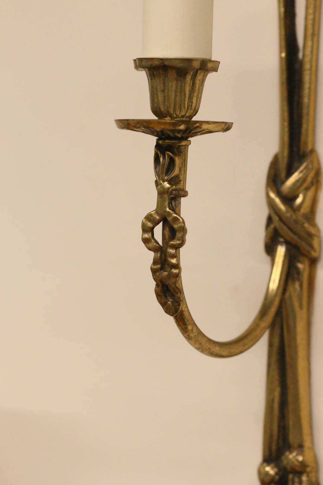 Lighting Set Of Three Electrified French Antique Brass Wall Sconces   H30cm photo