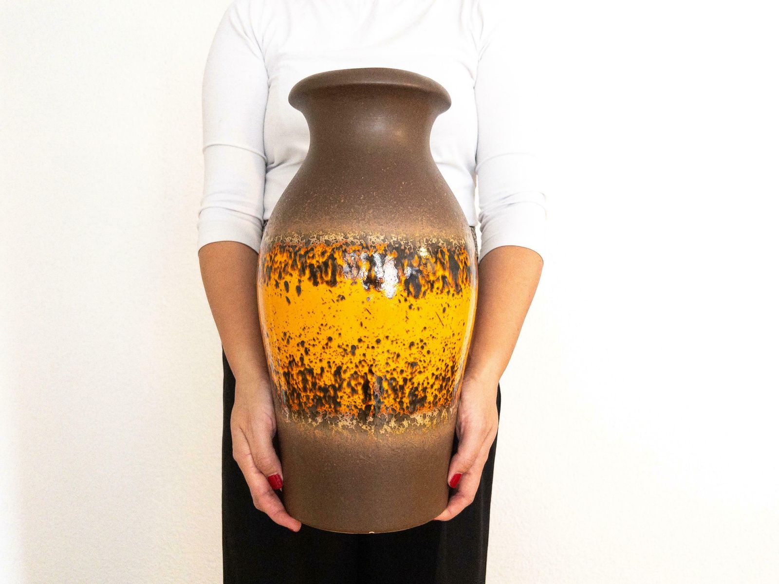 Xl Scheurich Floor Vase   West German Pottery   Retro Orange And Brown Ceramic Floor Vase   Form 290 40 photo furniture