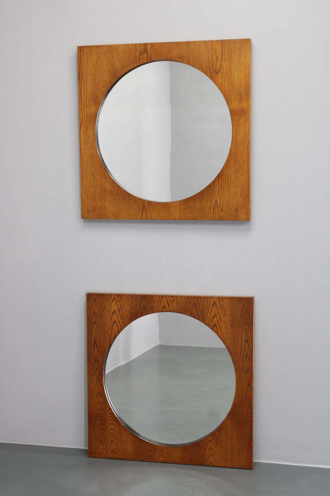 1970s Pair Of Oak Large Square Mirrors, Czechoslovakia photo for sale