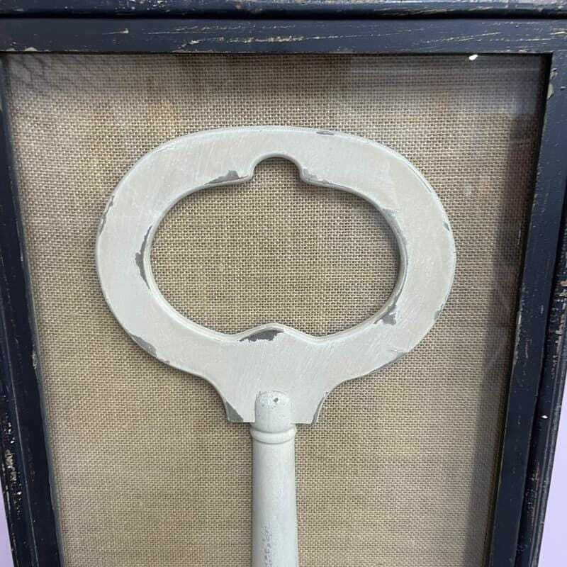 Framed Wooden Large Key Hessian Backed In Black Boxed Frame photo Art