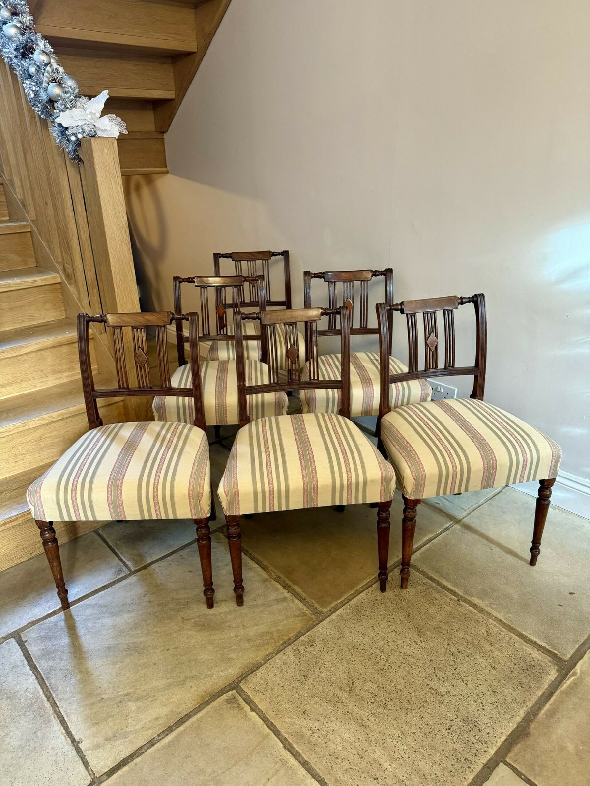 Set Of Ten Antique George III Quality Mahogany Inlaid Dining Chairs photo 5500.0