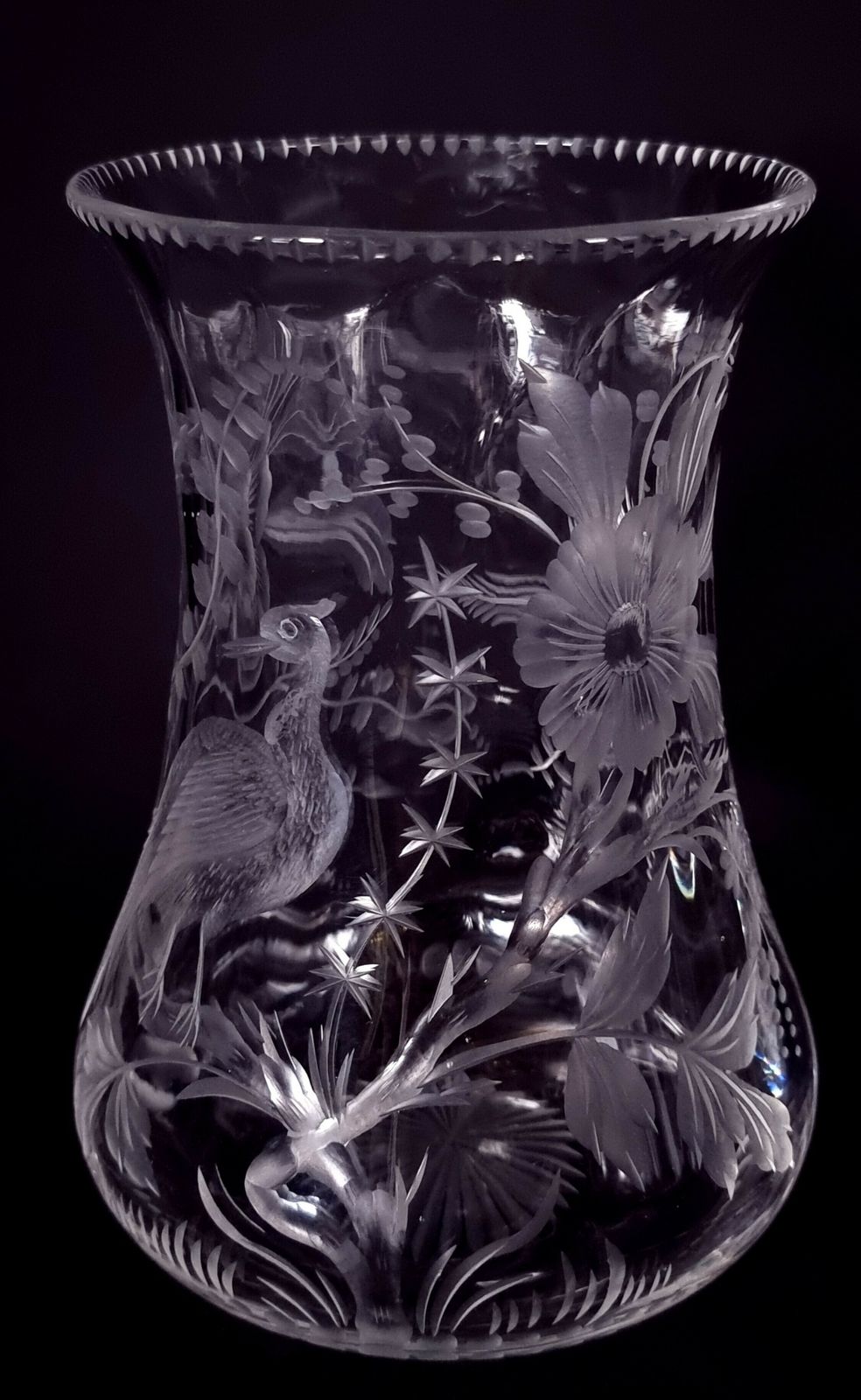 A 19th Century Stourbridge Hand Wheel Engraved Glass Vase, English Circa 1890 Depicting Birds And Flowers photo furniture