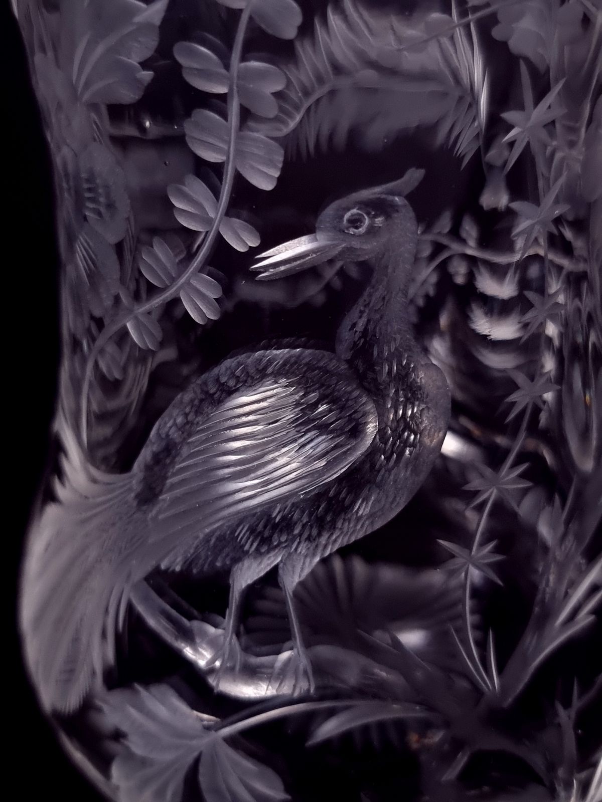Home Decor A 19th Century Stourbridge Hand Wheel Engraved Glass Vase, English Circa 1890 Depicting Birds And Flowers photo
