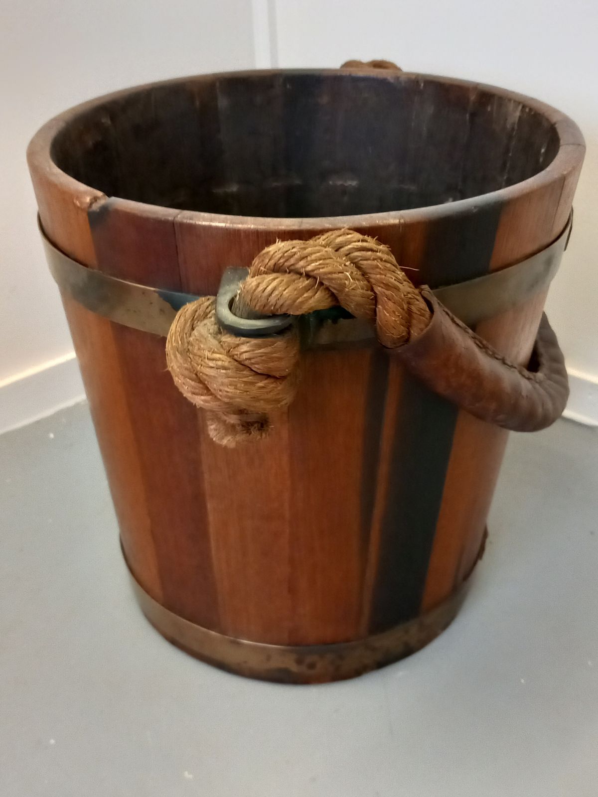 Brass Bound Wooden Bucket, 1910s photo Home Decor