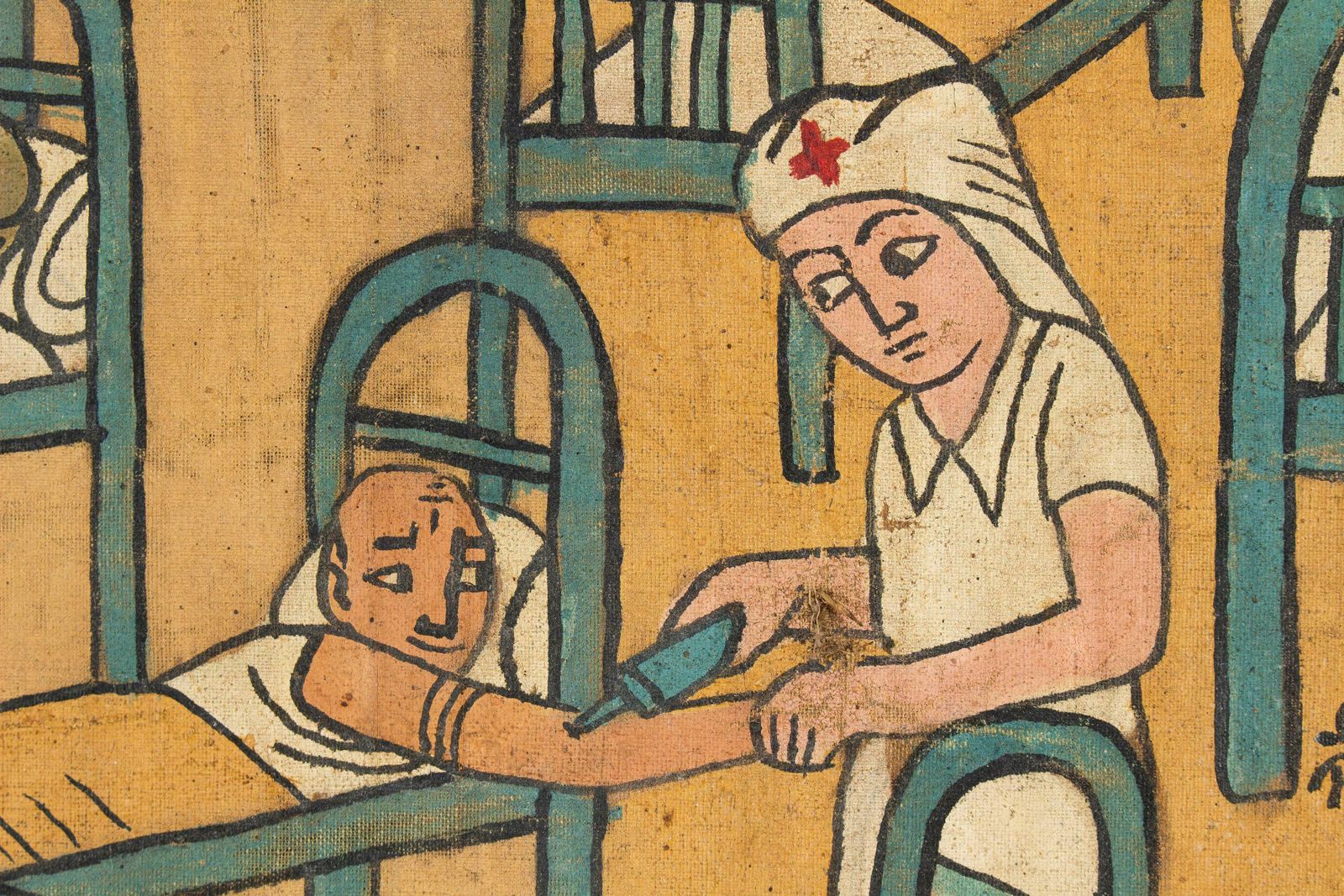 Art Naive Ethiopian Painting Hospital Scene, 1970s photo