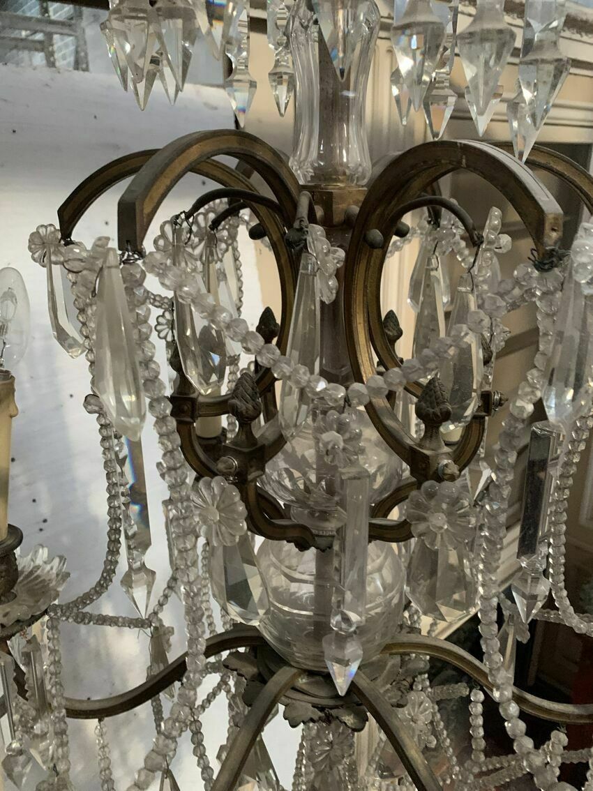 Louis XV Style "Fontaine" Chandelier In Bronze And 20th Century Pendants photo for sale
