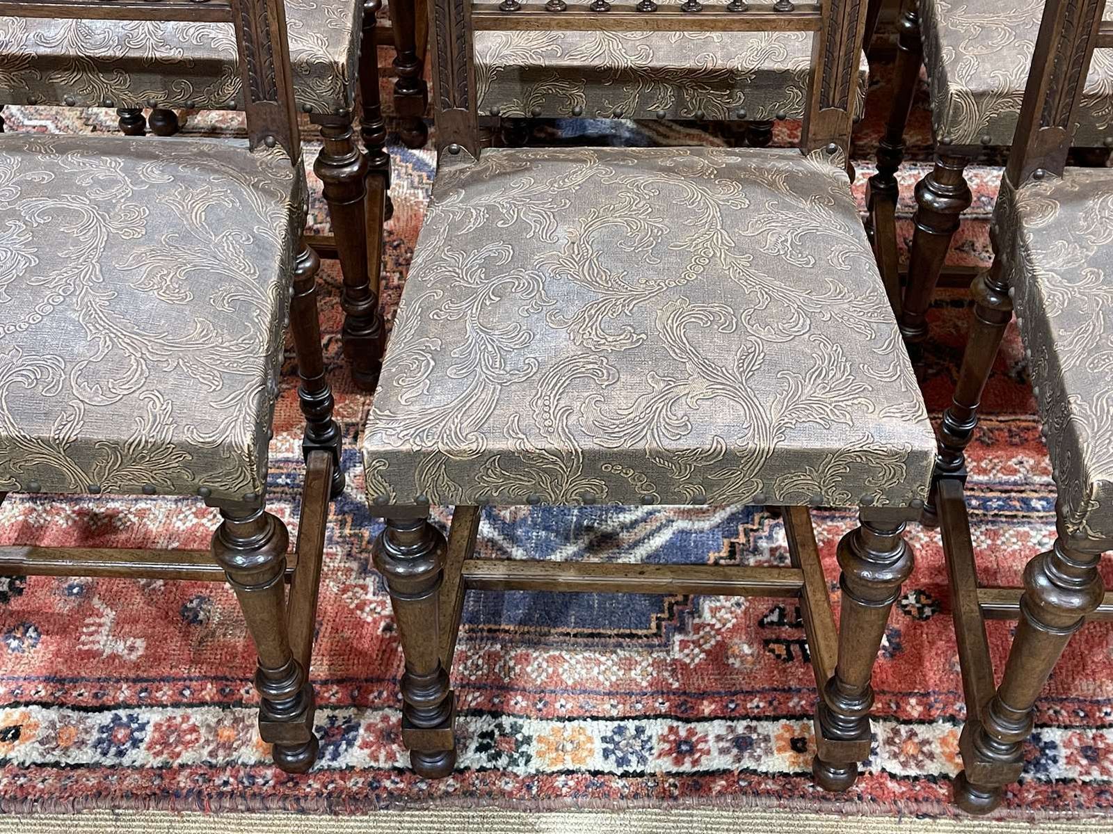 Set Of 12 Henry II Chairs In Walnut And Leatherette, Early 20th Century photo vintage