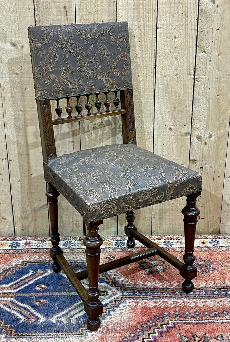 photo vintage Set Of 12 Henry II Chairs In Walnut And Leatherette, Early 20th Century