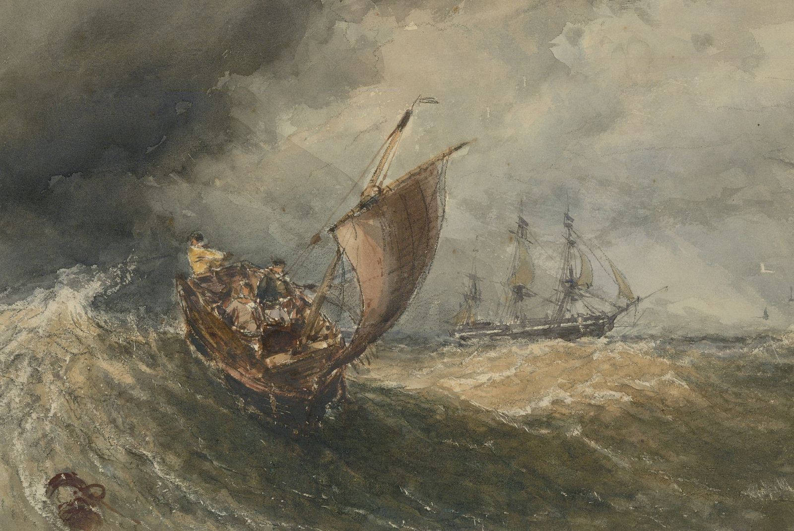 Attrib. William Roxby Beverley (1811 1889) Watercolour, Stormy Seas photo furniture