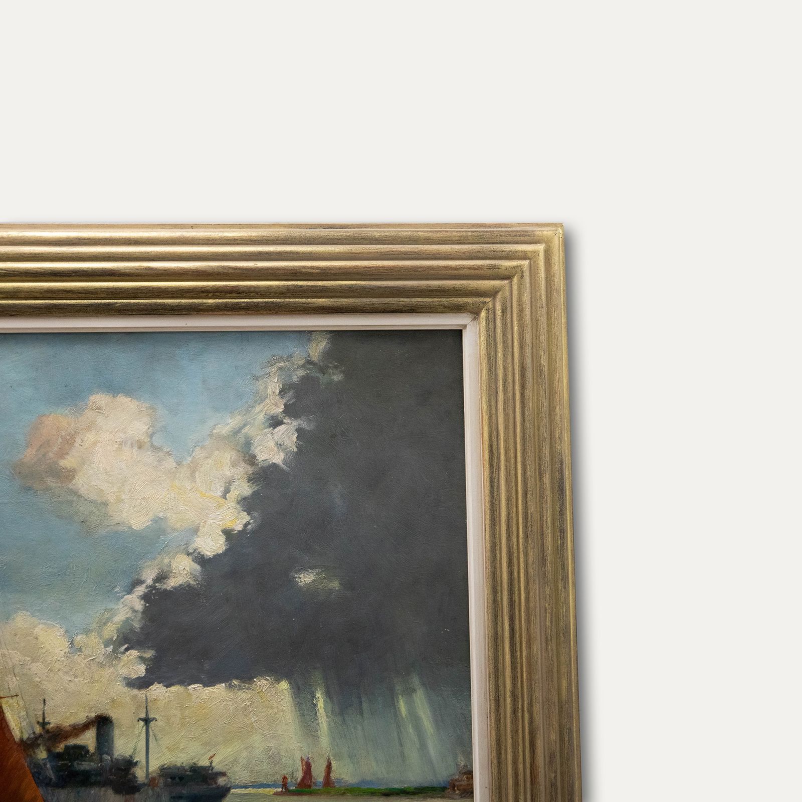 A. I. Charles Framed 20th Century Oil, Tug Towing Two Barges photo 264.0