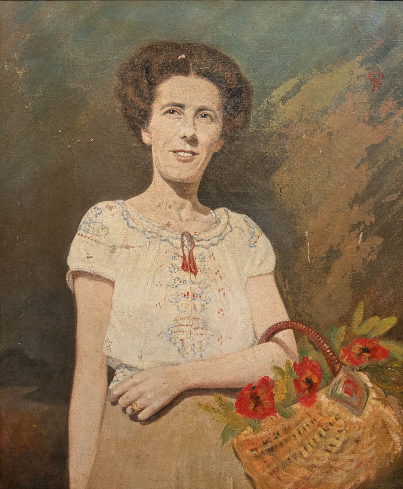 H. W. 1947 Oil For Restoration, Lady With The Flower Basket photo furniture