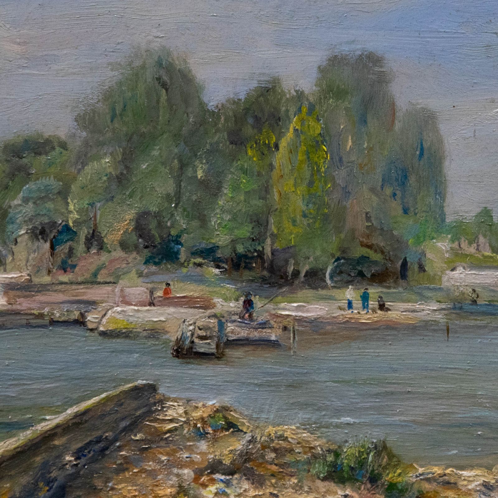 Framed 20th Century Oil Fishing From The Jetty photo Art