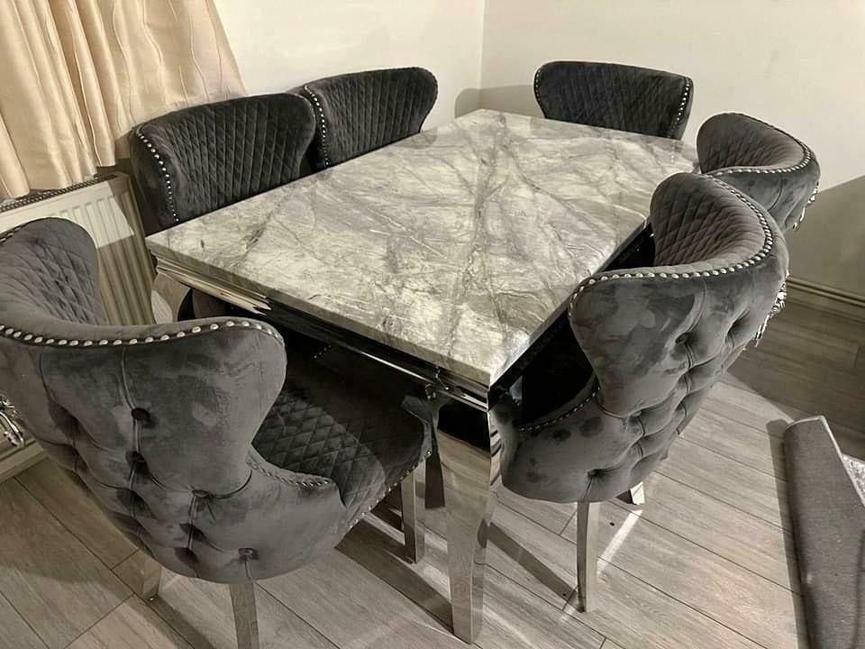 Marble Dining Table With Six Chairs & Four Chairs Available With Free Delivery ✅ photo buy