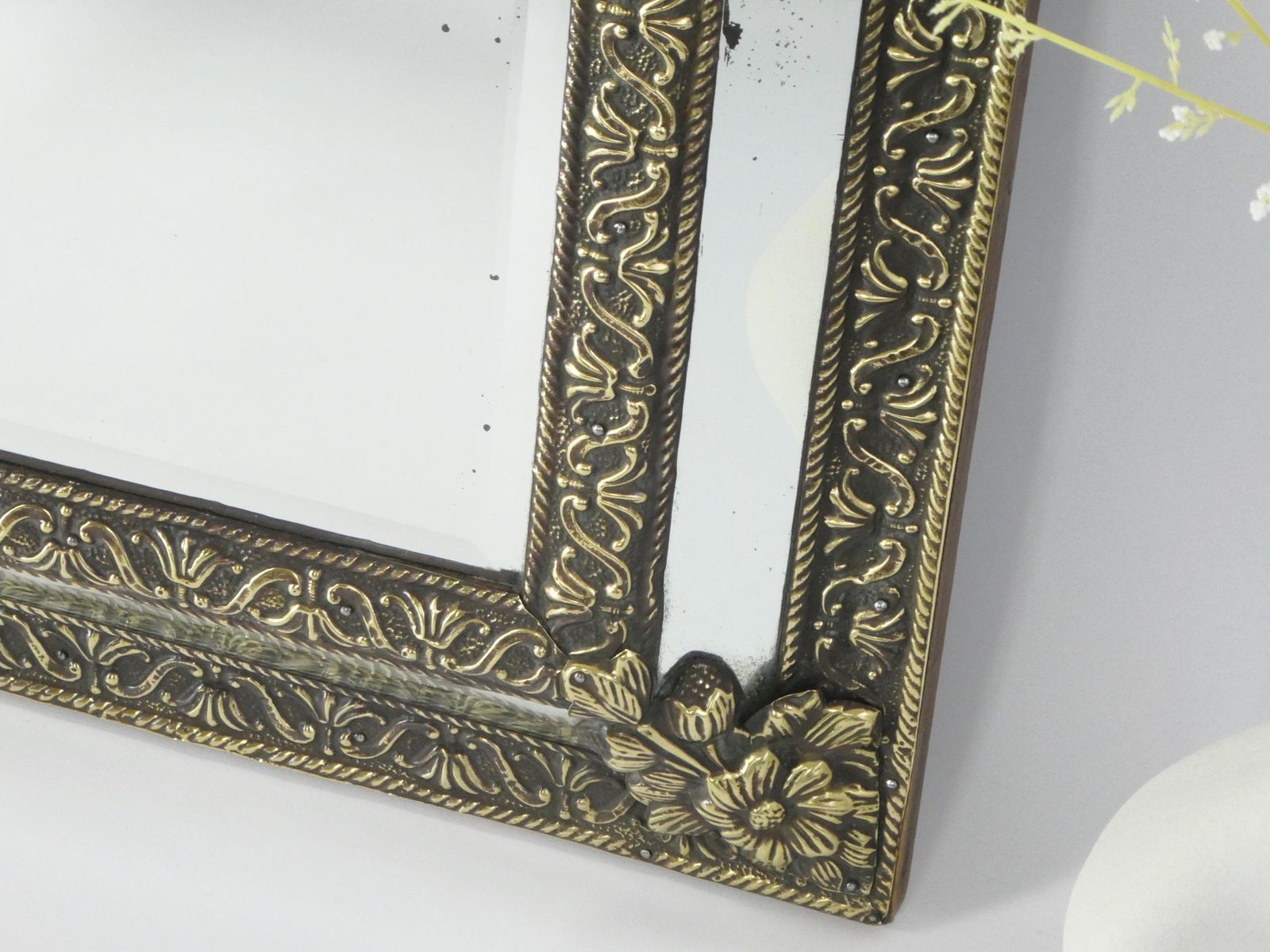 Large Hanging Dutch Copper Wall Mirror With Beveled Mirror, Unique Ornate Design, Wall Hanging photo buy