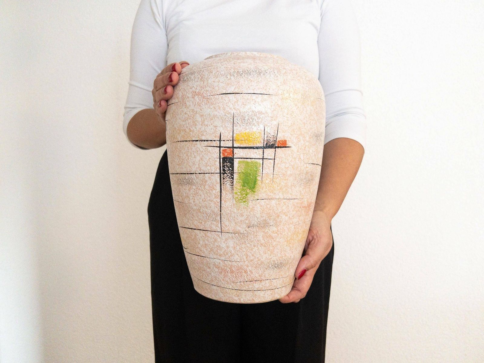 Large Scheurich 1950s Floor Vase   Mid Century Ceramic Hand Painted Vase   Form 239 30