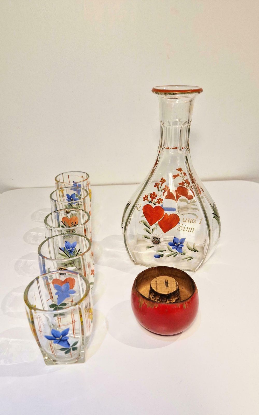 Hand Painted Holmegaard Klukflaske Decanter And Five Glasses photo buy