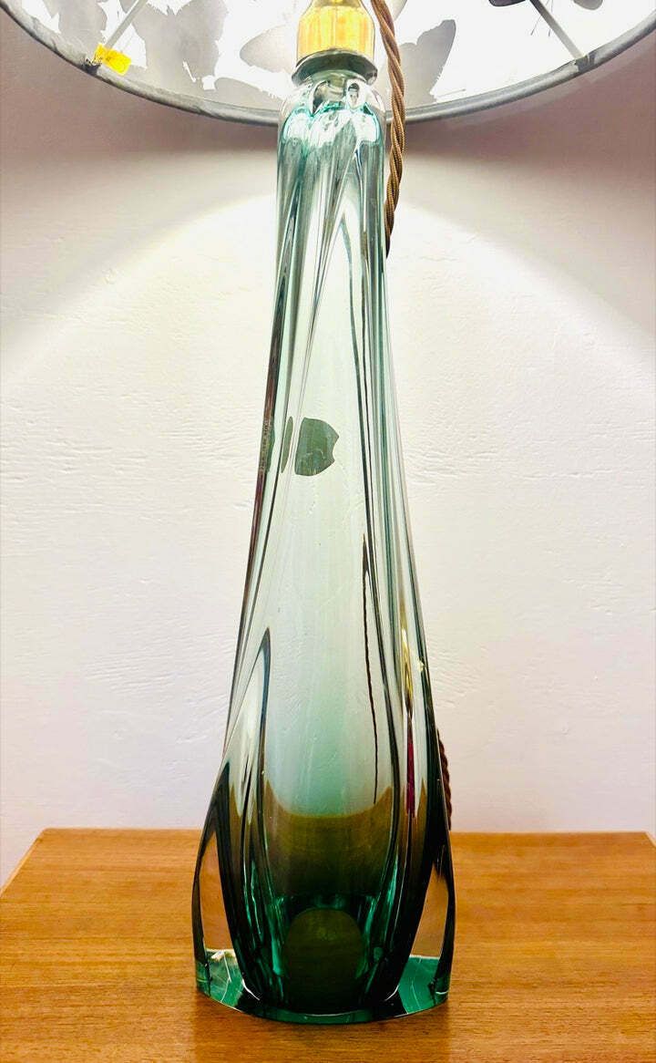 1950s Belgium Val St Lambert Green & Clear Crystal Glass Table Lamp photo buy
