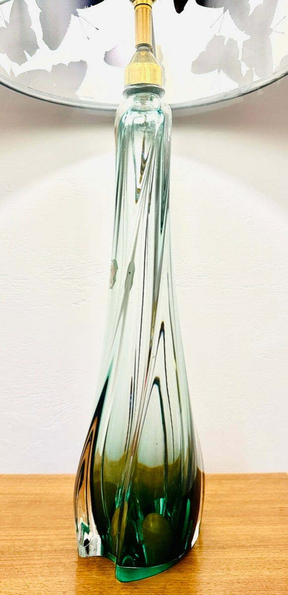 Lighting 1950s Belgium Val St Lambert Green & Clear Crystal Glass Table Lamp photo