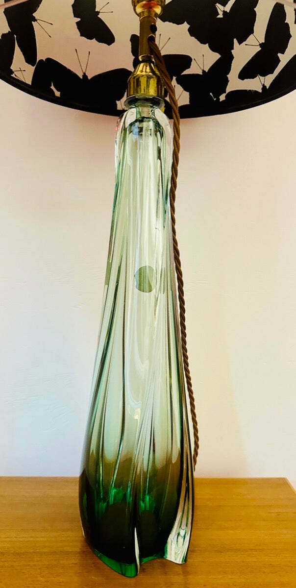 photo buy 1950s Belgium Val St Lambert Green & Clear Crystal Glass Table Lamp