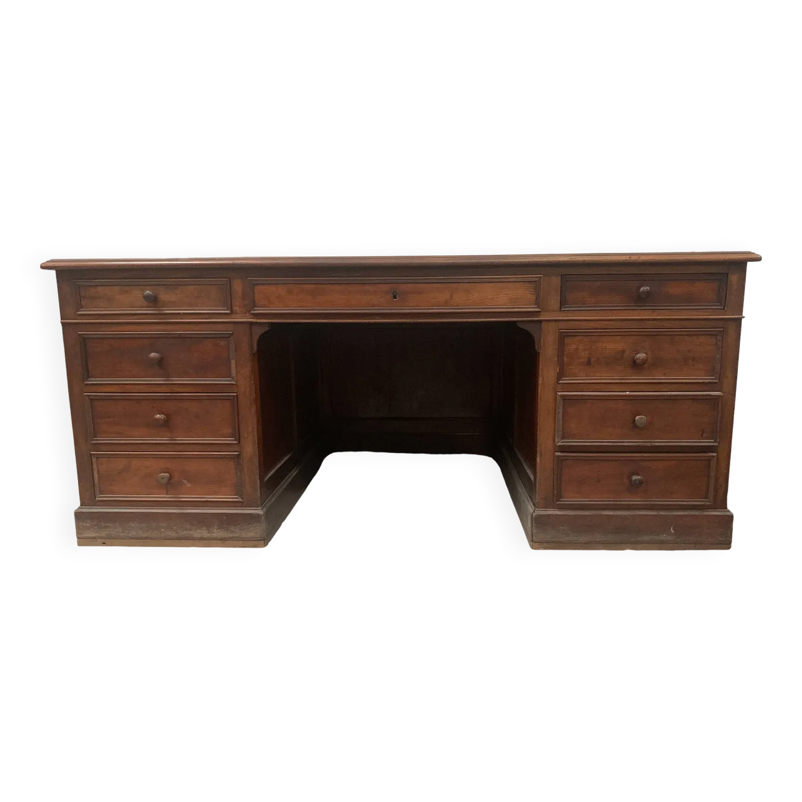 Napoleon III Style Flat Desk With Pedestal In 19th Century Mahogany