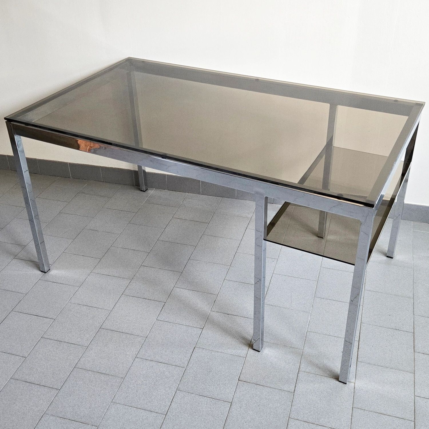 Vintage 1970s Chrome Steel & Glass Smoke Saint Gobain 70s 70s