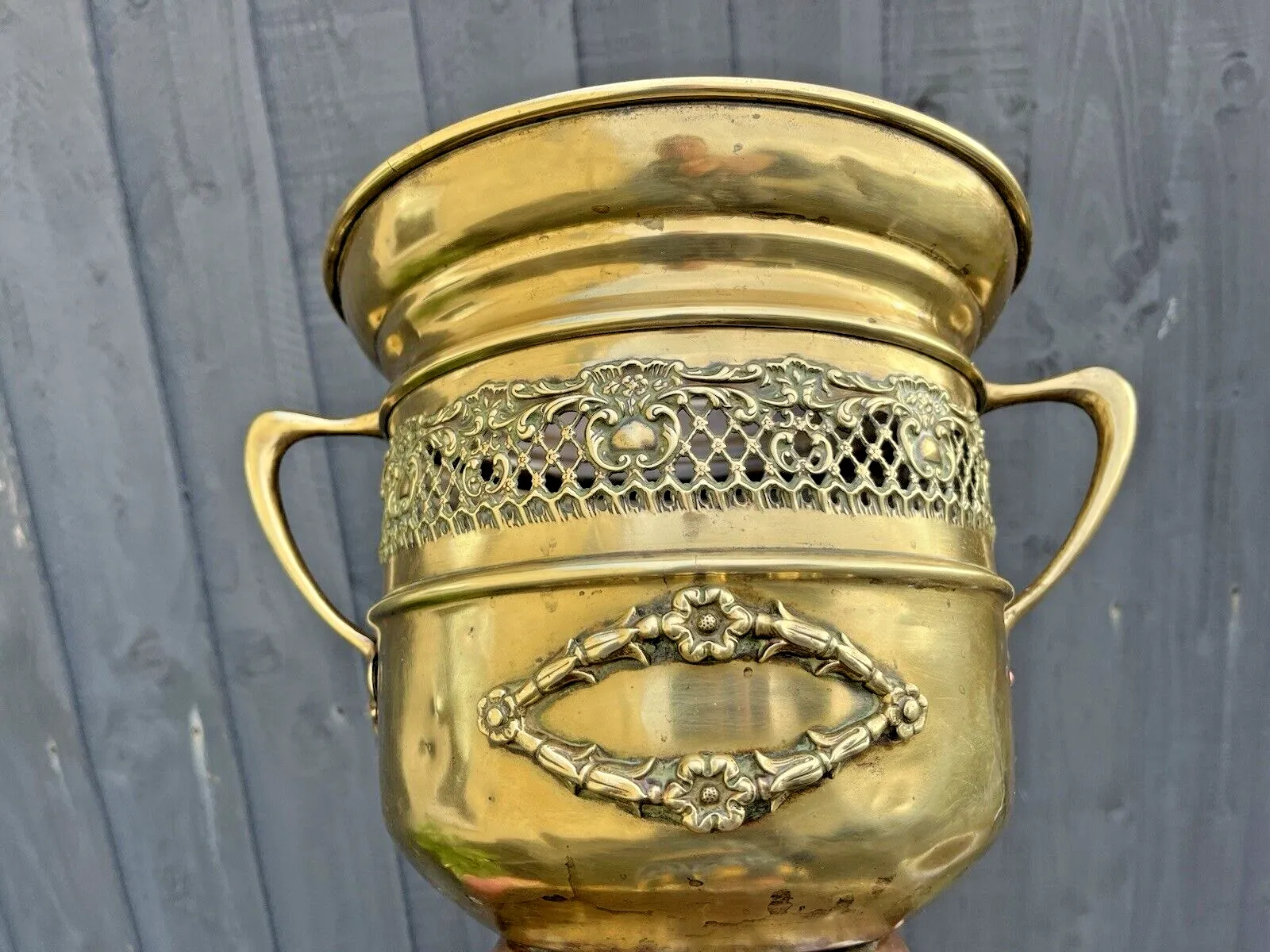 240.0 Antique C1880 Art Nouveau Rococo Regency Brass Champagne Pedestal Ice Bucket Af photo