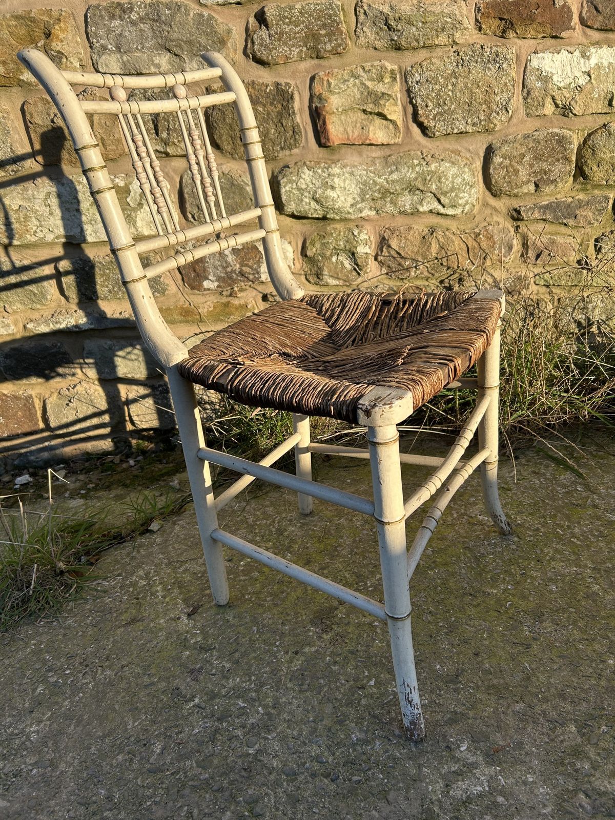 175.0 Regency Faux Bamboo Rush Seated Side Chair (Needing Re Rushing) photo