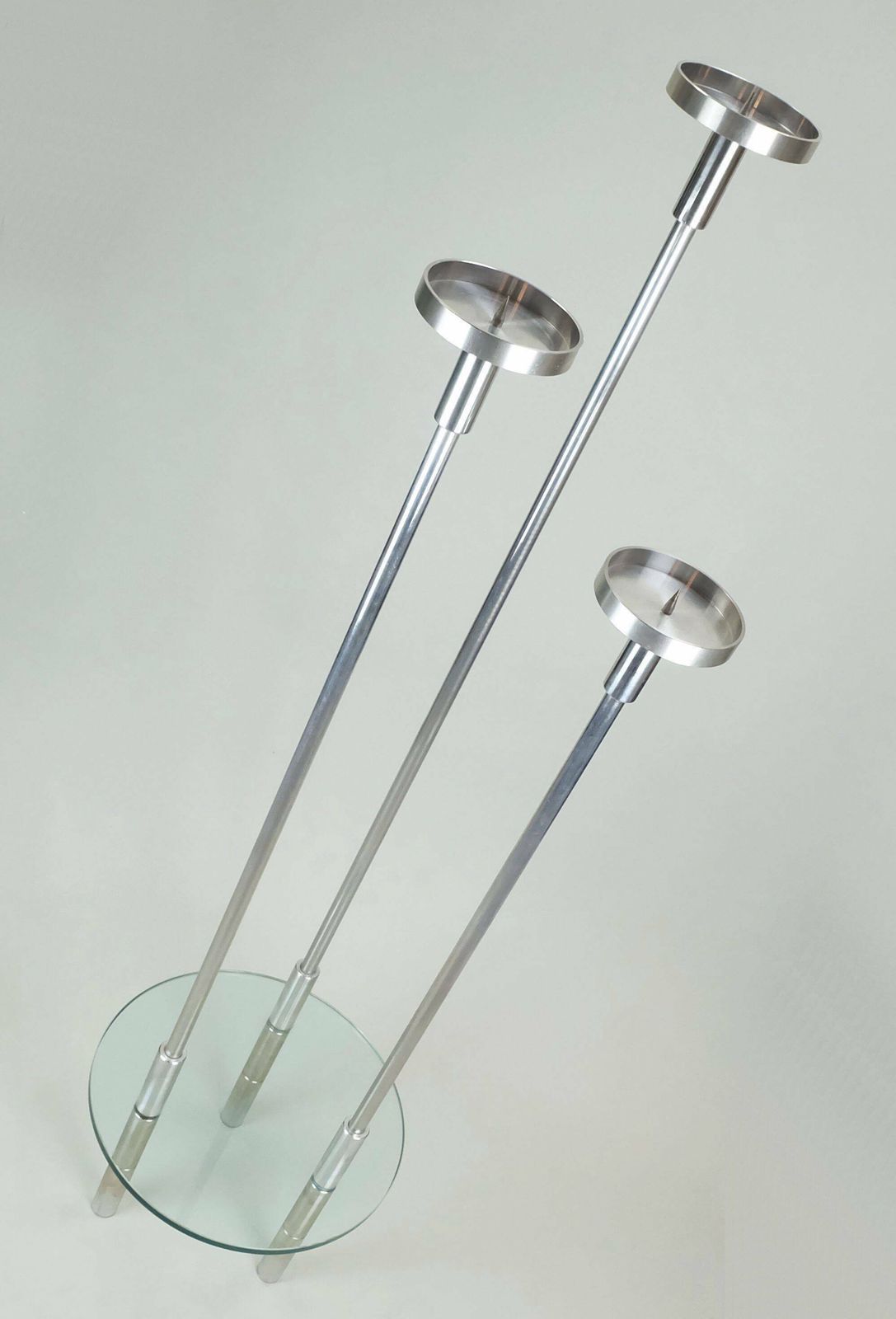 Large Knut Hesterberg Candle Holder Stainless Steel And Glass Candelabra 1970s photo for sale