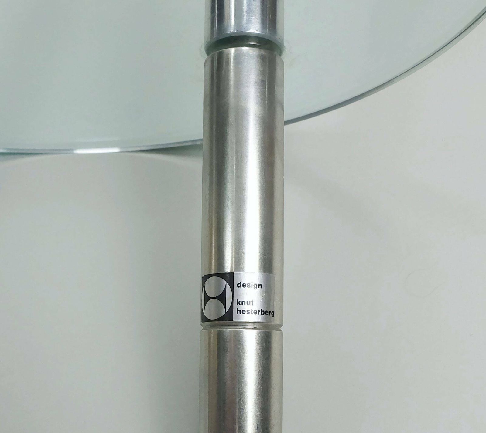 photo vinterior Large Knut Hesterberg Candle Holder Stainless Steel And Glass Candelabra 1970s