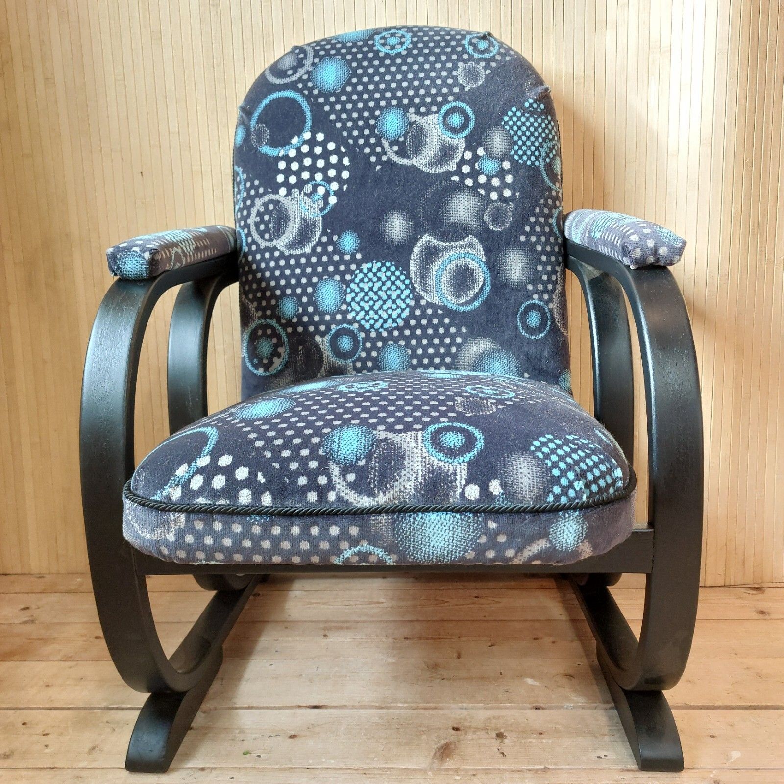 Fab Vintage Antique Heals Art Deco Bentwood Armchair Black & Blue Moquette photo furniture
