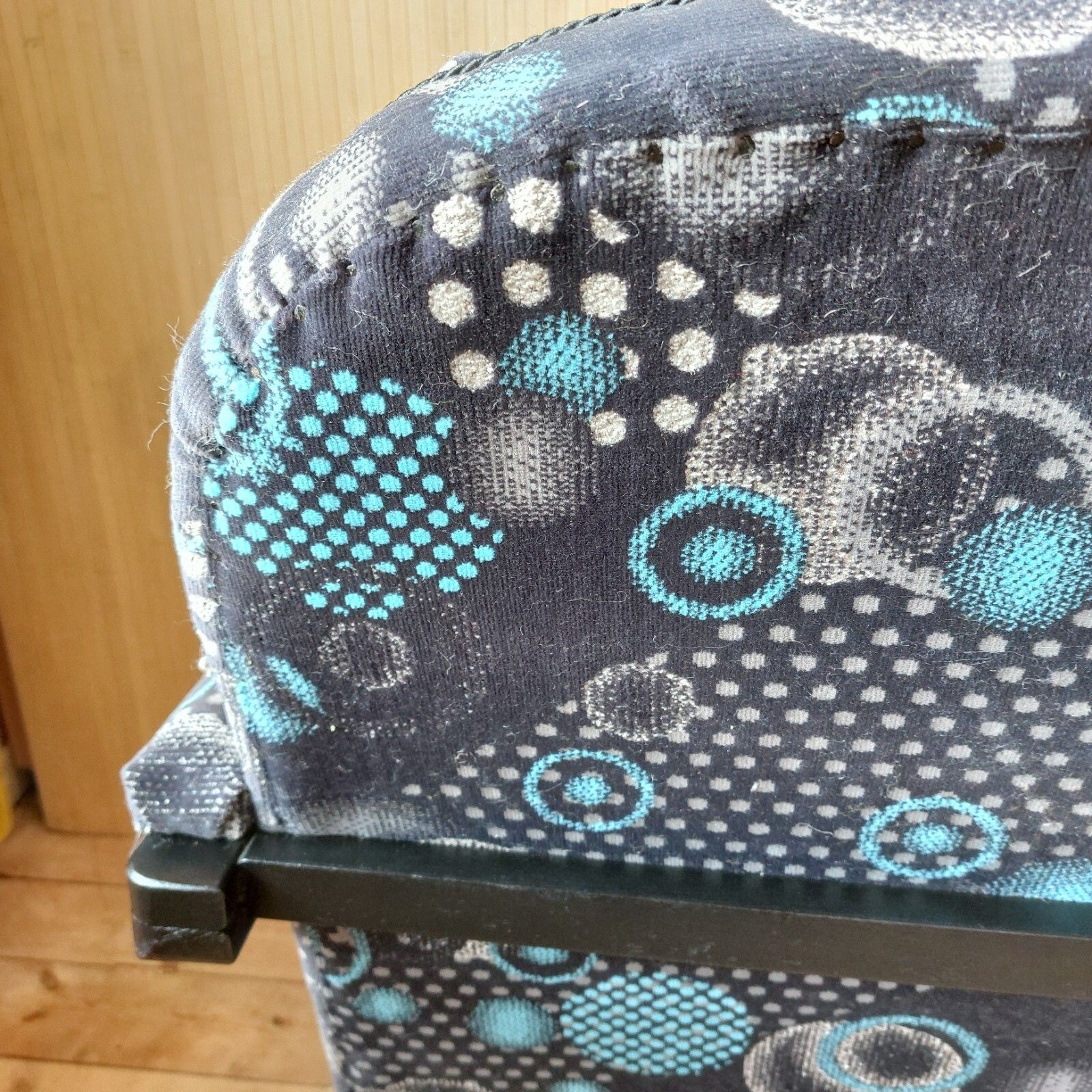 355.0 Fab Vintage Antique Heals Art Deco Bentwood Armchair Black & Blue Moquette photo