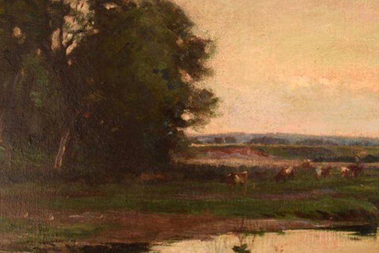 Joseph Milne, 1861 1911, English Artist, English Landscape With Grazing Cows photo Art
