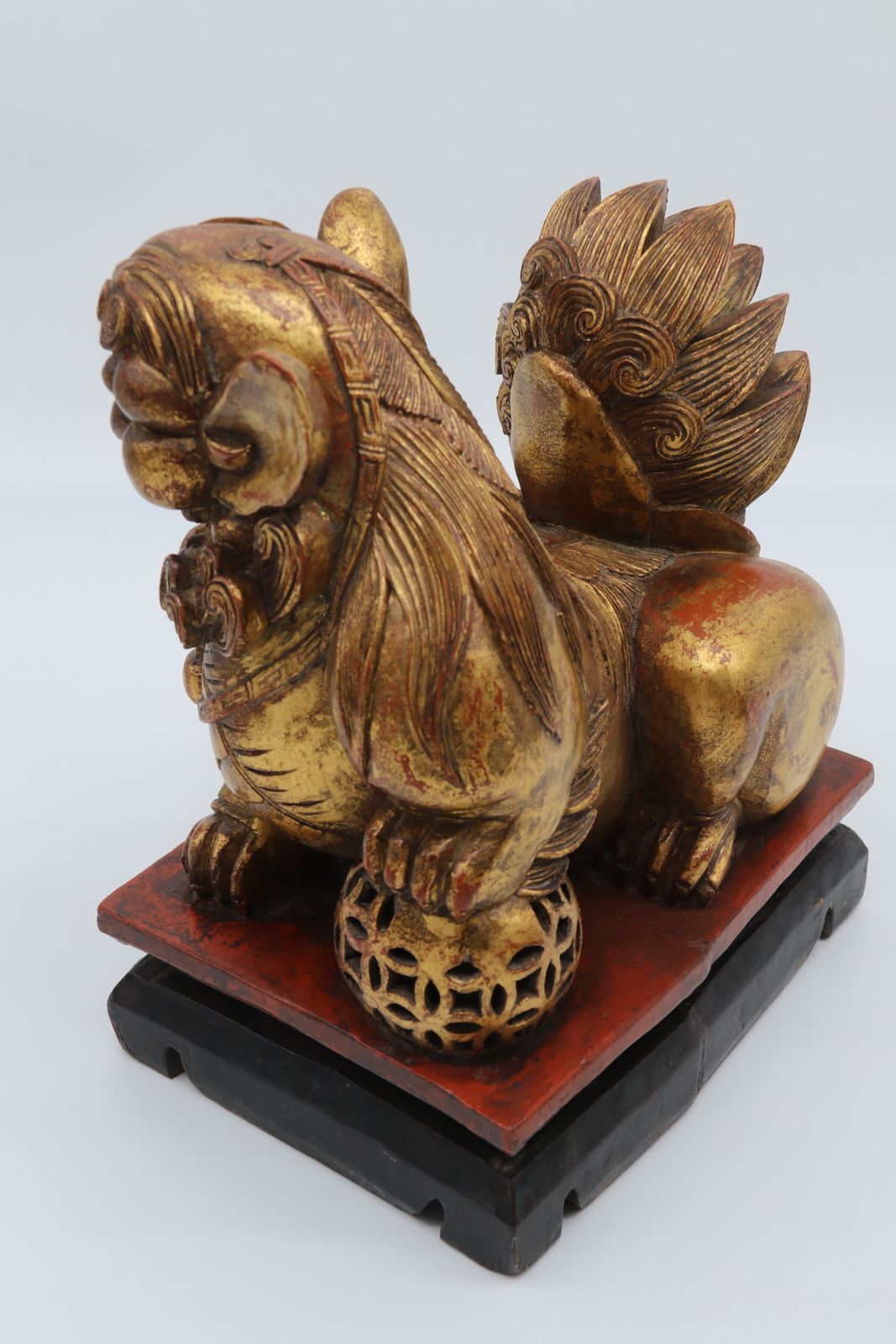 Home Decor A Highly Decorative Pair Of Carved Gilt Wood And Lacquer Chinese Buddhist Lions Circa 1900 photo