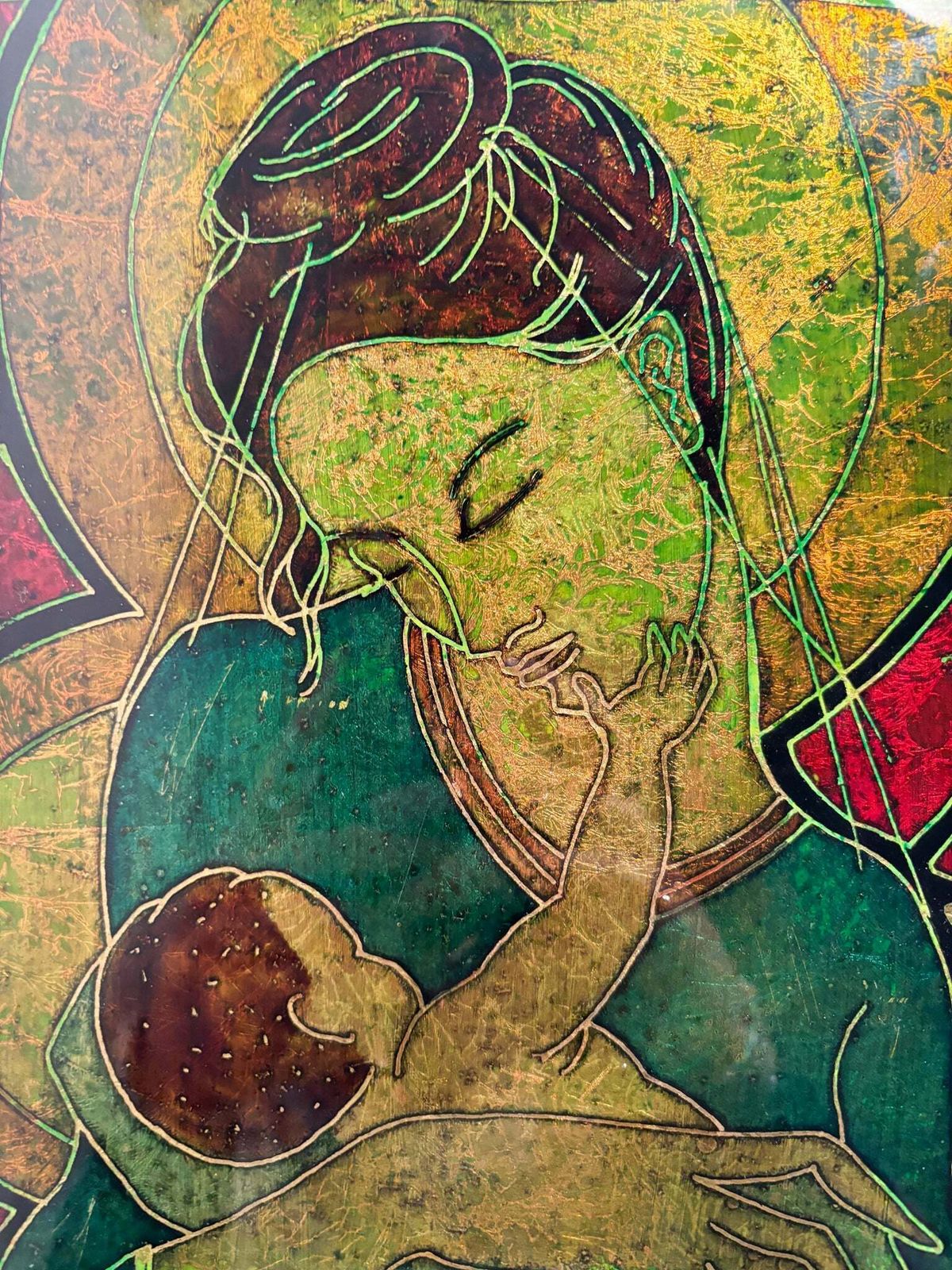 Chiselled Glass Plate Depicting A Maternity By Erwin Walter Burger 1960s photo 553.0