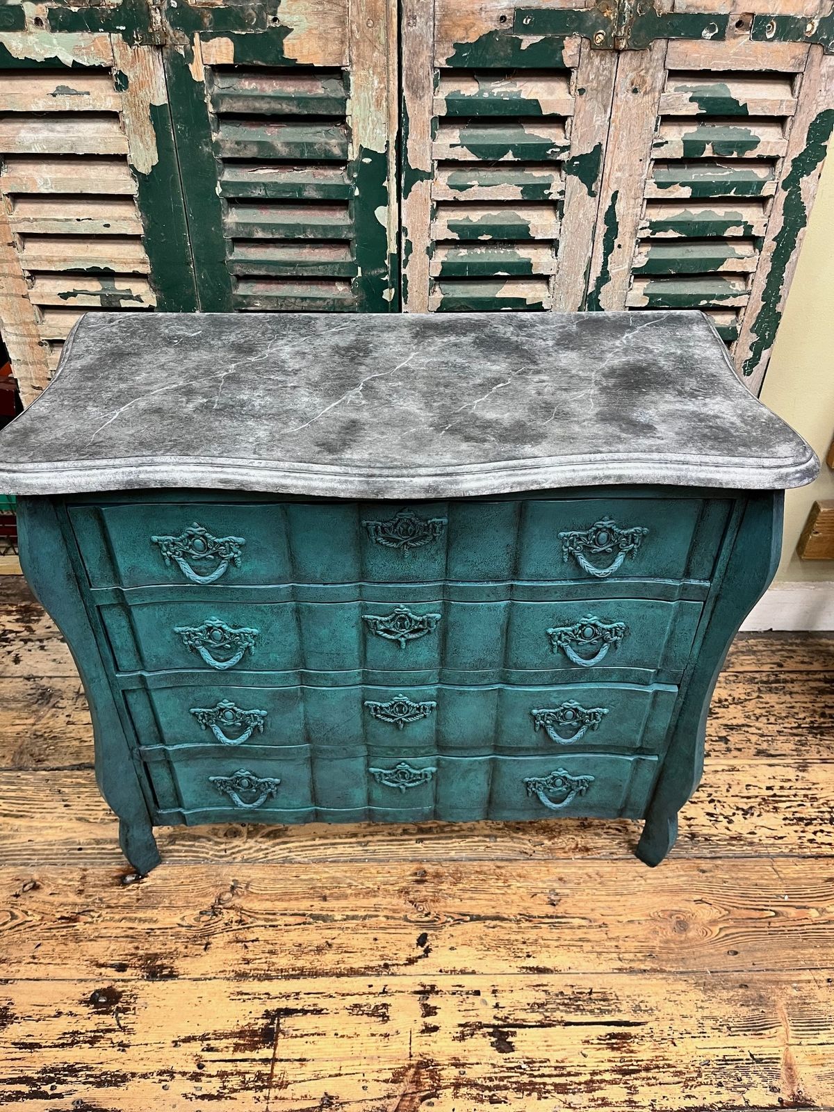 Hand Painted Chest Of Drawers With Stone Effect Top
