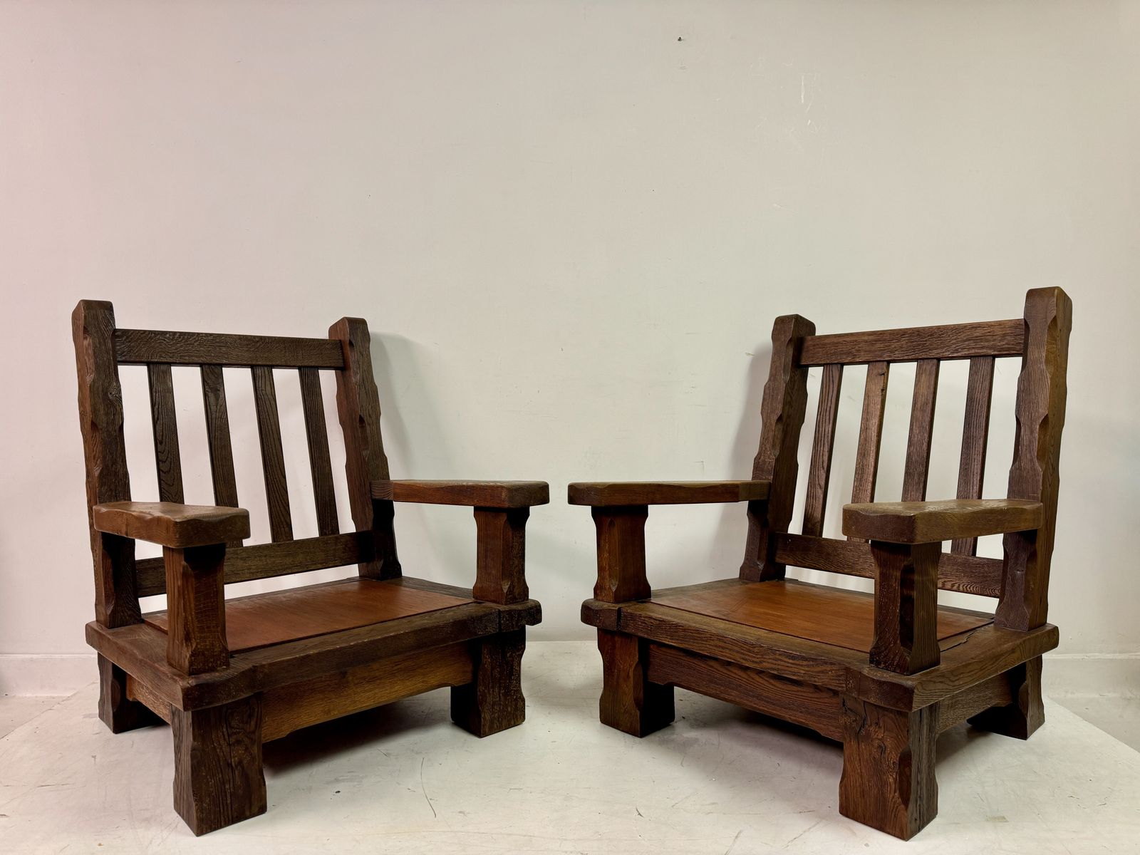 Pair Of 1960s Heavy Oak Brutalist Armchairs photo furniture