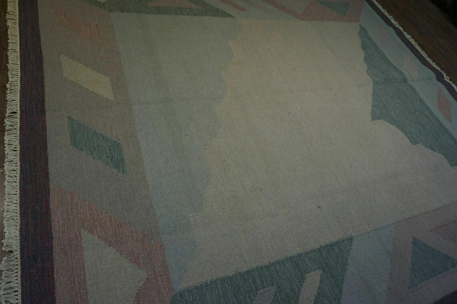 Handmade Vintage Indian Dhurrie Kilim Rug 8.4' X 9.6', 1970s photo furniture
