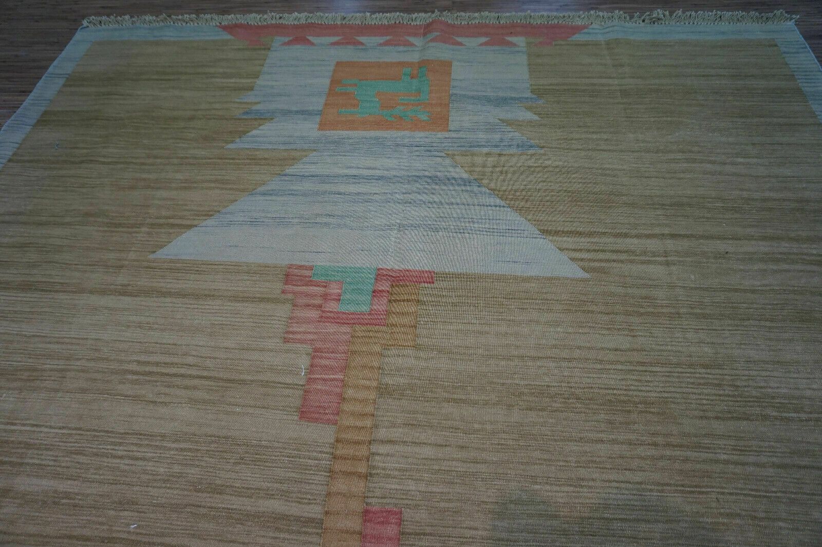 Handmade Vintage Indian Dhurrie Kilim Rug 6.5' X 8.2', 1970s photo vinterior