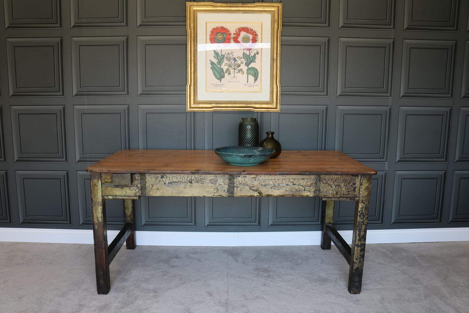 Rustic Farmhouse Table In Distressed Green photo for sale