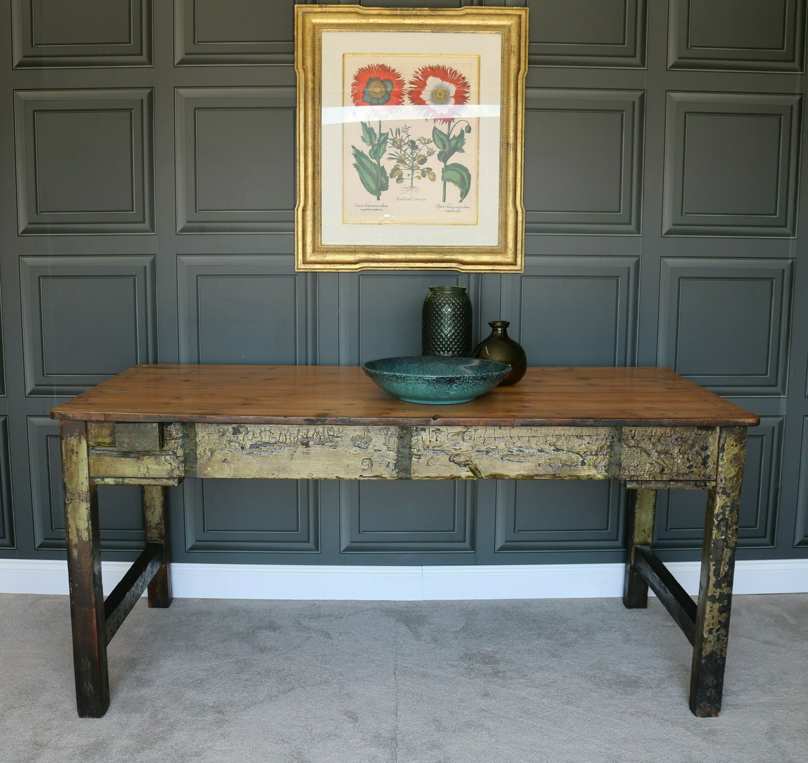 Rustic Farmhouse Table In Distressed Green photo Furniture