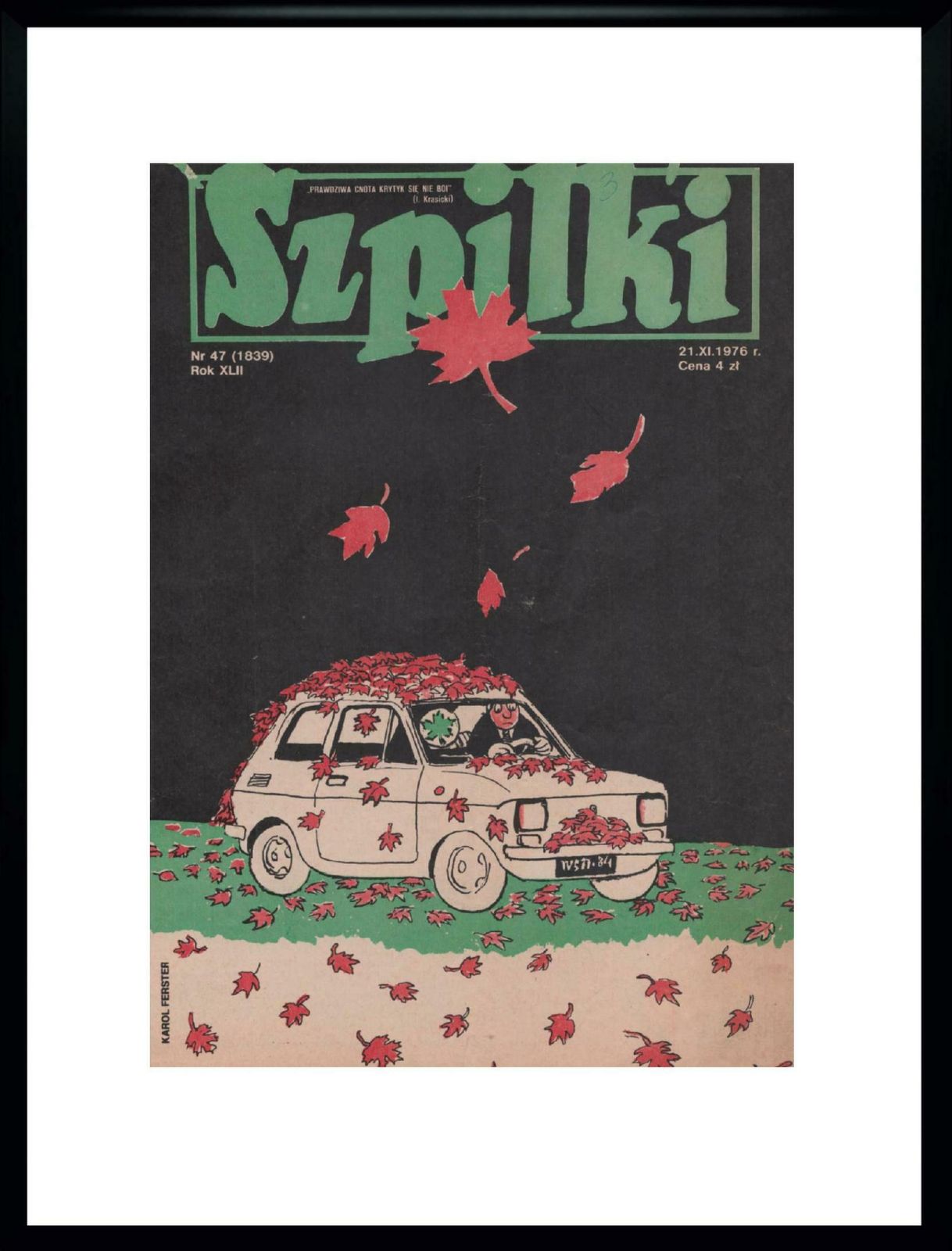 Framed Cover Of The Magazine Szpilki By Karol Ferster From November 21, 1976